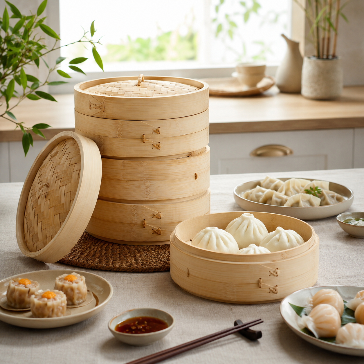 Meravinoe™ CloudTier Bamboo Steamer Set